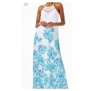 NWT Sz 14 Lilly Pulitzer PEARL SOFT Resort White KARMA CAMELLIA Maxi Dress